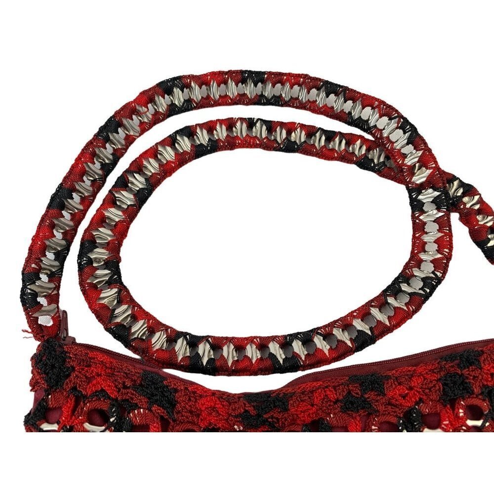 Women's Red Bottle Cap Knitted Cross Bag - Picture 6 of 8